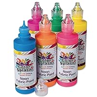 S&S Worldwide Neon Dimensional Fabric Paint Assortment, 6 Bold Colors, 4-oz Squeeze Bottles With Precision Tips, Create 3-D Designs on Fabric, Vinyl, Wood, and More, Non-Toxic Pack of 6