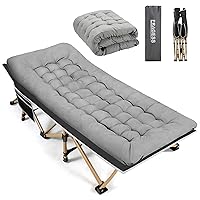 Portable Camping Cot, 600LBS Max Load, Extra Wide with Thick Mattress, Folding Cot for Outdoor Camping/Office, Home Nap (Grey)