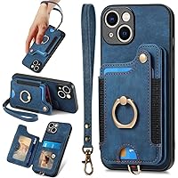 JanCalm for iPhone 15 Phone Case,Card Holder Wallet,Ring Stand,RFID-Blocking,Wrist Strap,Camera Lens Protector,Leather Magnetic Protective Flip Cover Cases for iPhone 15 2023 (6.1