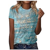 Short Sleeve Shirts for Women Women's Fashion Casual Short Sleeve Floral Print Round Neck Pullover Top Blouse