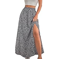 MakeMeChic Women's Summer Boho Floral Skirt High Waisted Split Thigh Maxi Long Skirt