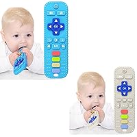USLAI Baby Teething Toys, 𝗥𝗲𝗺𝗼𝘁𝗲 𝗖𝗼𝗻𝘁𝗿𝗼𝗹 𝗦𝗵𝗮𝗽𝗲 Teether Toys, Safe BPA Free Silicone Baby Teether Chew Toy Teething Relief Baby Toys