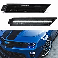 NSLUMO LED Side Marker Lights Replacement for Chevy Camaro 2010-2015 Euro Smoked Lens Xenon White Led Front Clearance Parking Marker Light Assembly Replace OEM Sidemarker Lamps