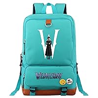 Casual Wednesday Addams Graphic Backpack Lightweight Daypack with USB Port-Canvas Book Bag for Daily Life, Teal