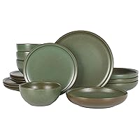 Gibson Elite Beckett Stoneware Matte Reactive Glaze 16 Piece (Service for 4) Plates and Bowls Dinnerware Set - Green