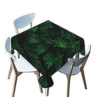 Christmas Theme Square Tablecloth,fir Branch Print Pattern,Stain Wrinkle Resistant Reusable Washable Print Square Table Clothes,for Festival Celebrate Holiday Party,Green,70 x 70 Inch