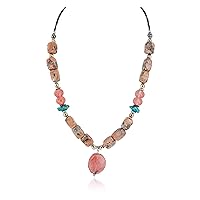 $260Tag Silver Certified Navajo Natural Turquoise Pink Quartz Native Necklace 750211 Made by Loma Siiva