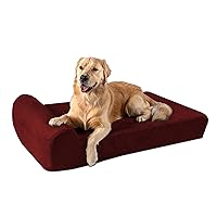 Orthopedic Dog Bed w/Headrest - 7” Dog Bed for Large Dogs w/Washable Microsuede Cover - Elevated Dog Bed Made in The USA w/ 10-Year Warranty (Headrest, Large, Burgundy)