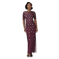 Adrianna Papell Women's Beaded Long 3D Floral Gown
