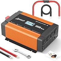 Ampeak 1500W Power Inverter&4AWG Battery Cable,6.2A Dual USB Ports 3AC Outlets Inverter DC 12V to AC 110V Cigarette Lighter Port 17 Protections,2pcs (2.6FT) Power Inverter Cables with 200A Fuse Box