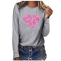 Spring Love Hearts Graphic Shirts for Women Valentine's Day Long Sleeve Tops Fashion Casual Loose Fit Crewneck Tees