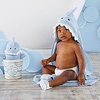 Baby Aspen Let The Fin Begin 4 Pc Bath Time Gift Set, Baby Shark Hooded Towel, Newborn, 0-9 Months, Blue