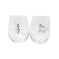 Macy's, Decorative Gold Trimmed 2 Piece Wine Glass Tumbler Set (Lightning Bolt & Unicorn), Clear