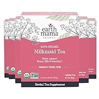 Organic Milkmaid Tea by Earth Mama | Supports Healthy Breastmilk Production and Lactation, Herbal Breastfeeding Tea Supplement, 16 Teabags per Box (6-Pack)
