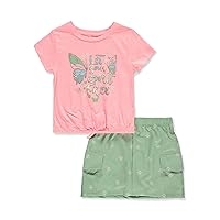 Girls' 2-Piece Butterfly Scooter Skirt Set Outfit - olive/pink, 6x