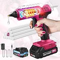 Pink Hot Glue Gun(Battery Included),100W Full Size Hot Glue Gun Cordless & Rechargeable, 20V Wireless Hot Glue Gun Kit with 12pcs 0.43'' Large Hot Glue Gun Sticks Set for Crafts & DIY, Women Girl Gift