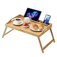 VEVOR Bed Tray Table with Foldable Legs & Media Slot, Bamboo Breakfast Tray for Sofa, Bed, Eating, Snacking, and Working, Serving Laptop Desk Tray TV Tray, Portable Food Snack Platter, 21.6
