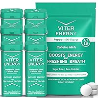 Viter Energy Original Caffeine Mints Peppermint Flavor 6 Pack and 1/2 Pound Bulk Bag Bundle - 40mg Caffeine, B Vitamins, Sugar Free, Vegan, Powerful Energy Booster for Focus and Alertness