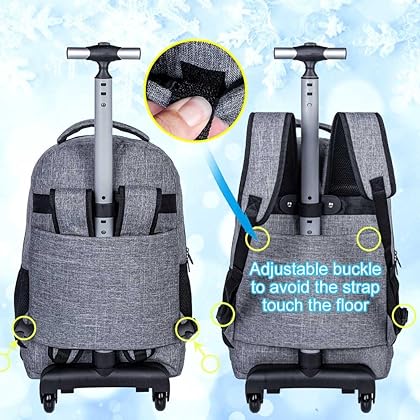 3PCS Rolling Backpack for Men, 19 Inches Travel Roller Bookbag with Wheels, Teen Boys College Backpacks Wheeled - Grey