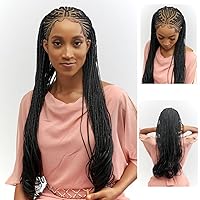 Full 360 HD Transparent Lace Front Braided Fulani French Curls cornrow Wig, with Baby Hair and curly tips - Synthetic hand-made box braids wig for black women