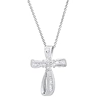 Dazzlingrock Collection 0.25 Carat (ctw) Round & Baguette White Diamond Ladies Looping Flower Cross Pendant 1/4 CT, Available in 10K/14K/18K Gold & 925 Sterling Silver