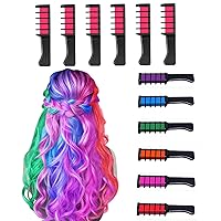 MSDADA Bundle,6 Color Hair Chalk Comb & 6 Pcs Fluorescent Pink Hair Chalk for Girls Kids,New Hair Chalk Comb Temporary Washable Hair Color Dye for Kids Girls Gifts Toys for Christmas Birthday