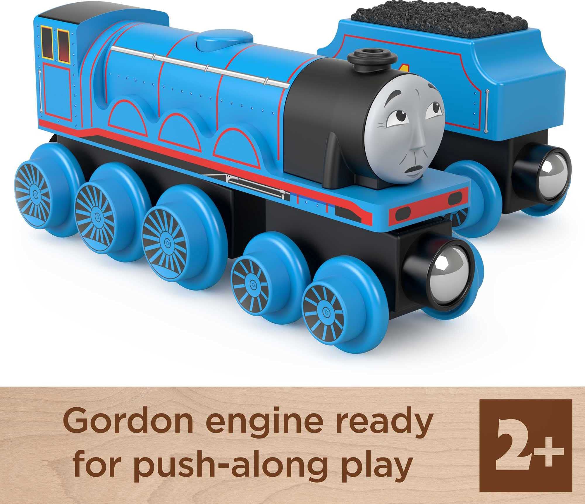 Thomas & Friends Wooden Railway Toy Train Gordon Push-Along Wood Engine & Coal Car For Toddlers & Preschool Kids Ages 2+ Years