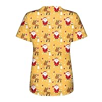 Christmas Working Uniforms for Women Patterned Crew Neck Tee Shirt Oversized Short Sleeve T Shirts for Teen Girls