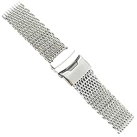 22mm Milano Silver Tone Shark Mesh Push Button Fold Over Divers Clasp Watch Band