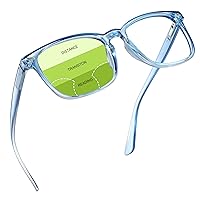 Progressive Multifocus Reading Glasses, Spring Hinge Blue Light Blocking Glasses for Women Men, No Line Multifocal Readers with Clear Lenses (+0.00/+1.50 magnification)