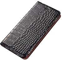 Holster for Samsung Galaxy S23 Ultra Case 2023, Crocodile Pattern Magnetic Flip Folio Kickstand Genuine Leather Phone Cover [Card Holder],Black