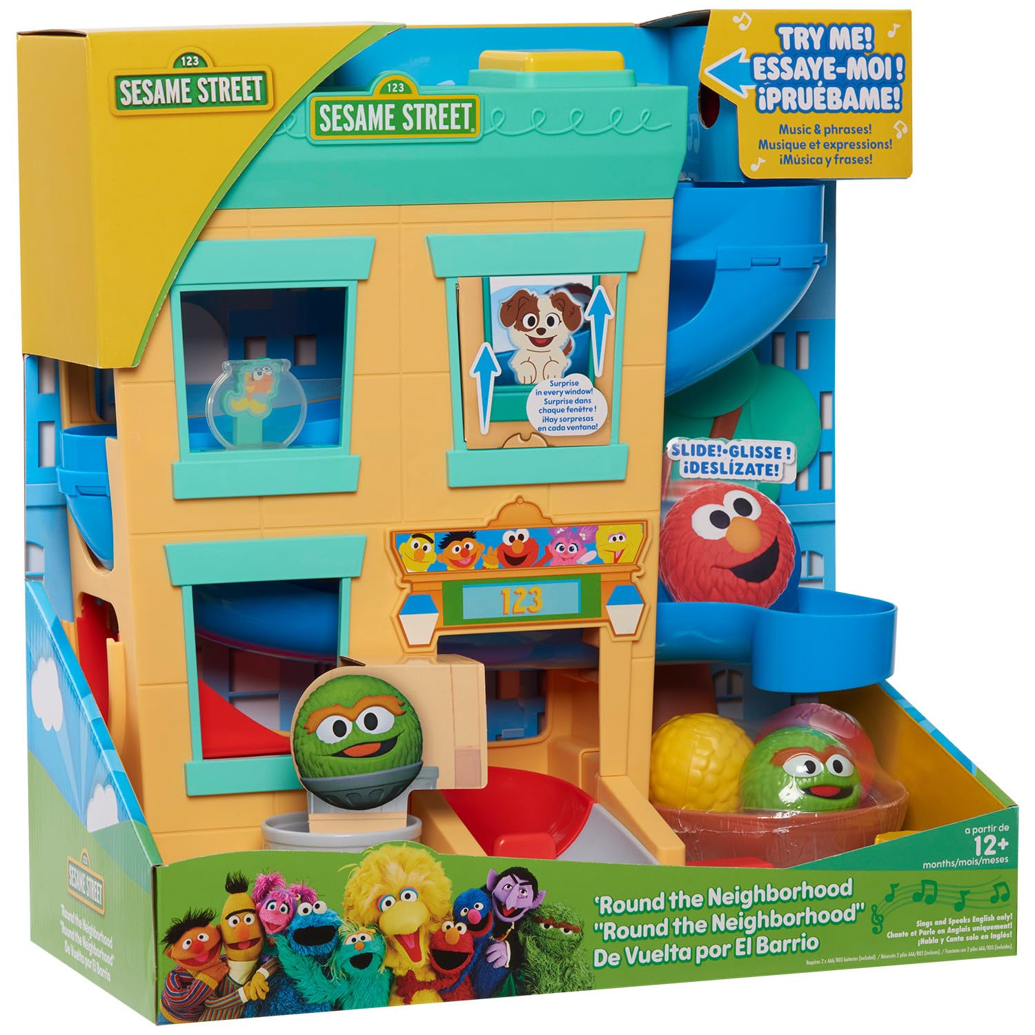 Sesame Street 'Round The Neighborhood 4-Piece Ball Drop Playset and Figures, Officially Licensed Kids Toys for Ages 12 Month by Just Play