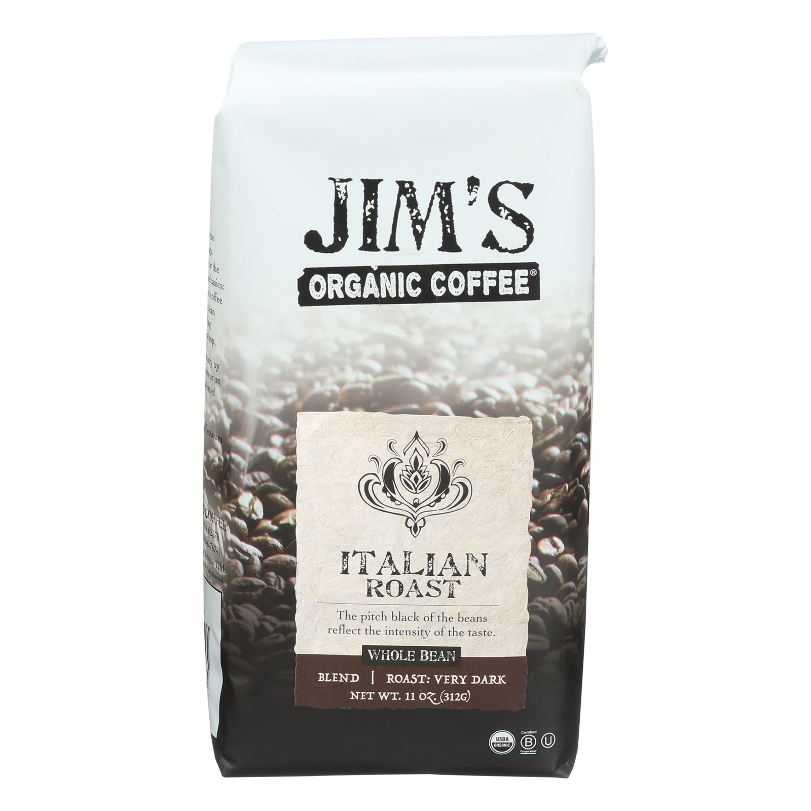 Jims Organic Coffee - Whole Bean - Italian Roast - Case of 6-11 oz.