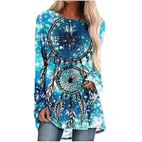 Tunic Tops to Wear with Leggings Tie Dye T-Shirts for Women Long Sleeve Round Neck Tee Vintage Flowy Fall Blouse