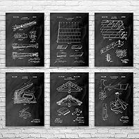 Roofing Patent Posters Set of 6 (8x10), Roofer Gifts, Industrial Art, Contractor Gifts, Construction Worker, Roofing Art Chalkboard (Black)