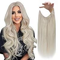 Fshine Blonde Wire Hair Extensions Invisible Fishing Line Color 1000 White 70 Gram Real Human Hair Straight Secret Hairpiece 14 Inch