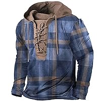 Men's Camo Hunting Hoodie Distressed Tactical Sweatshirt Retro Lace Up Pullover Long Sleeve Shirt for Hunting Hiking Fishing