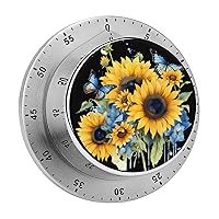 Watercolor Sunflowers and Butterflies Kitchen Timer Countdown Cooking Timer Reminder Wind Up Timer for Home Study