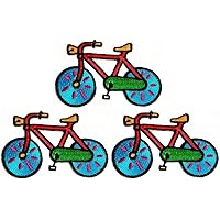 3pcs. Classic Bicycle Red Cartoon Iron on Patches Activities Embroidered Logo Clothe Jeans Jackets Hats Backpacks Shirts Accessories DIY Costume Arts Sticker Patch