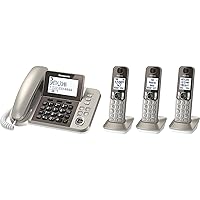 Corded/Cordless Phone System with Answering Machine and One Touch Call Blocking – 3 Handsets - KX-TGF353N (Champagne Gold)