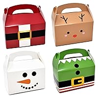 Gift Boutique 24 Pack Christmas Treat Boxes Xmas Cardboard Party Favor Gable Paper Box Santa Elf Snowman Reindeer for Wrapping Classroom Supply Fill with Candy Treats Cookies Cupcake Goodies Prize