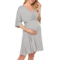 Ekouaer Hospital Nightgown Womens Short Sleeve Maternity Nursing Sleepwear,Flower Grey,Medium