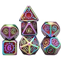 SZSZ Metal Polyhedral Dice Set for Tabletop Games DND D4 D6 D8 D10 D% D12 D20 Math Games 0212 (Color : Red with Rainbow)