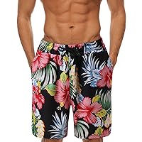 Mens Swimwear with Compression Liner Men Summer Short Pant Printed Short Loose Tether Swim Trunks for Men Big and