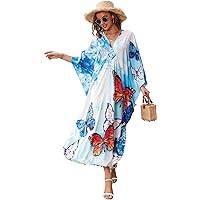 Kaftan Dresses for Women Wave Neck Swimsuit Cover Up Caftan Dress Plus Size Oversized Long Beach Dress