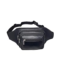 Men's Genuine Leather Waist Bum Bag Travel Pouch Pack Adjustable Belt - Black 510