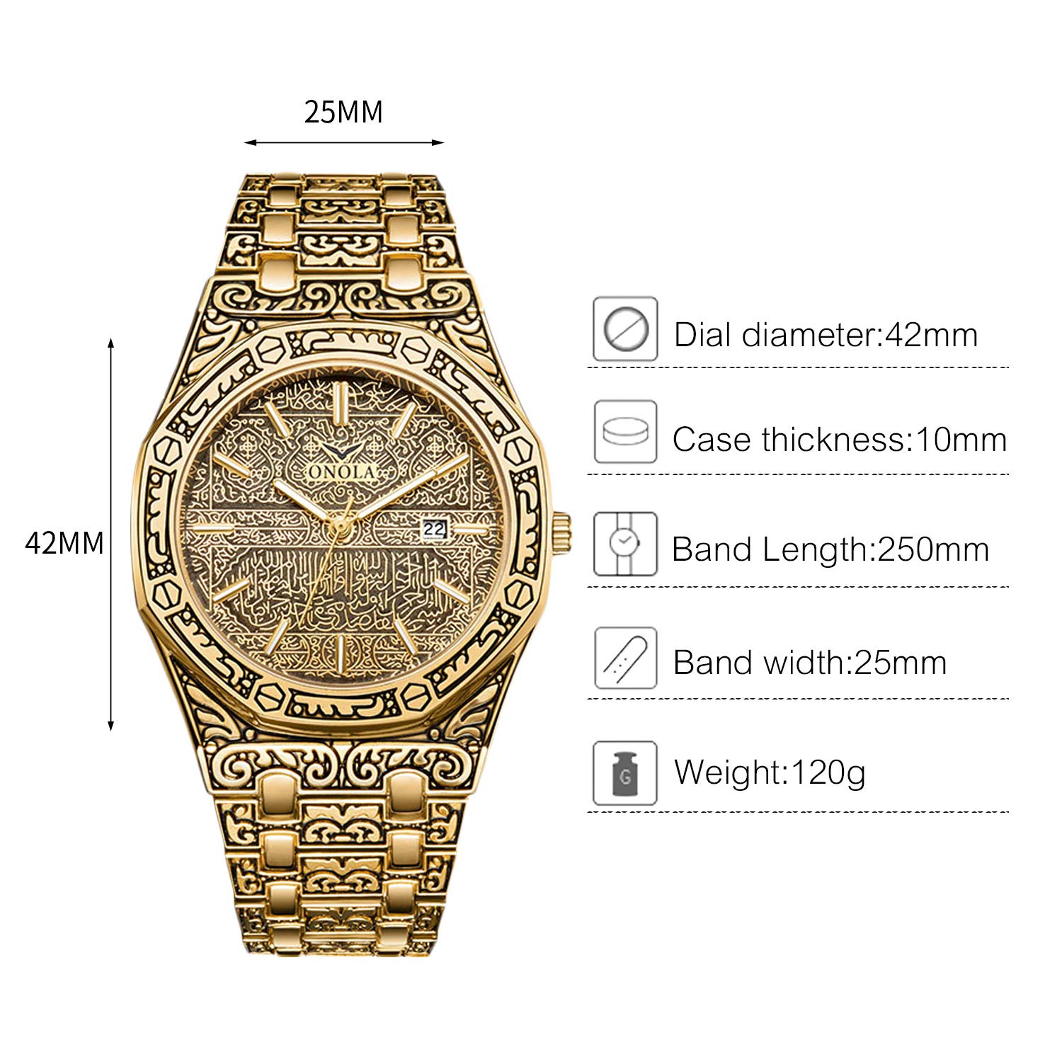 rorios Retro Herren Uhren Mode Analog Quarz Armbanduhren mit Kalender Edelstahlband Graviert Männer Armbanduhr