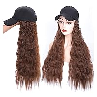 Wigs Black Wavy Ladies Wig Hats, High Temperature Silk Synthetic Long Wave Baseball Cap With Wavy Hair Accessories Wig Women (Color : B)