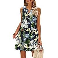 Womens Summer Outfits for Vacation Sun Dresses for Women Casual Hawaii Print Fashion Sexy Slim Fit with Sleeveless Halter Kehole Neck Summer Dress Dark Green Medium