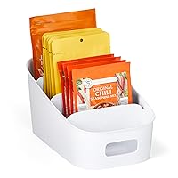 ShelfBin Packet Organizer, 4-Tier Stairstep Raised Divided Bin, BPA-Free Storage Caddy for Kitchen Pantry and Cabinet Organization, Tea Bags, Medicine, and More
